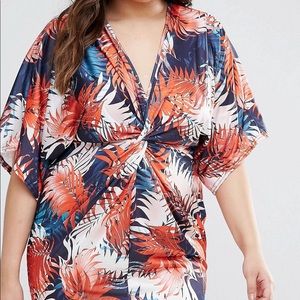 Plunge Twist Front Tropical Print Dress